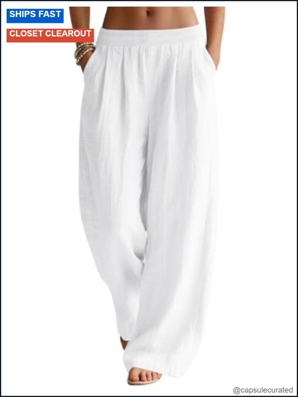 Wide Leg Linen Blend Palazzo Pants Elastic Waist with Pockets Casual Summer